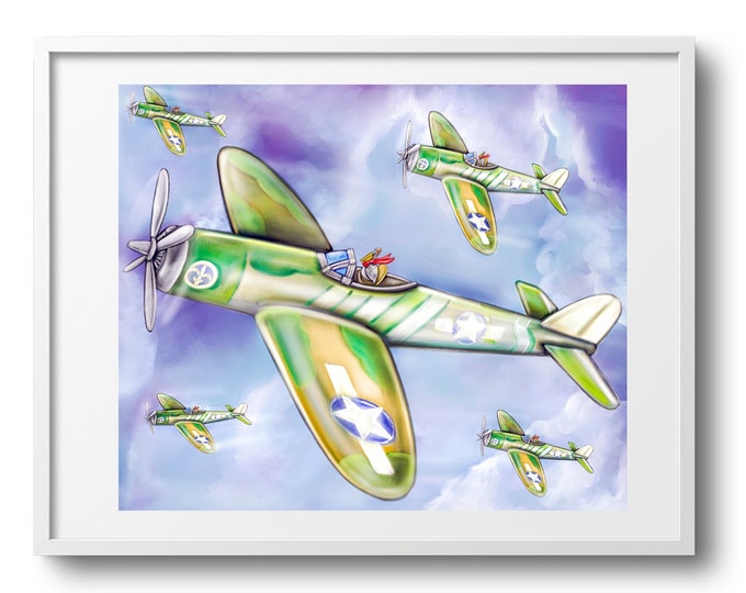 Fly High with the Whimsical 'Pelican Airforce' Watercolor Illustration Print!, Various Sizes