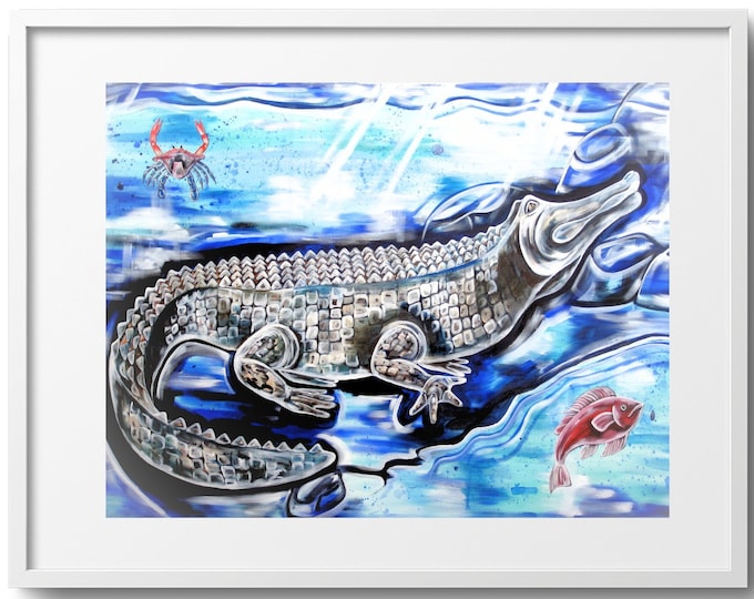 White Alligator Wall Art, Nautical Fine Art Print on Canvas, Paper, pr Matte, Various Sizes
