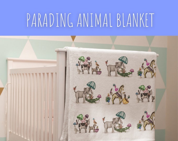 Parading Animal Second Line Sherpa Fleece Blanket | Animal Parading Theme