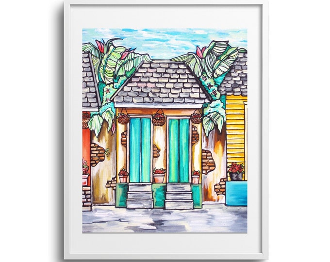 The Bourbon House, Vibrant Historic Architecture Wall Art, Fine Art on Paper, Canvas, Matted Print, Sizes Vary