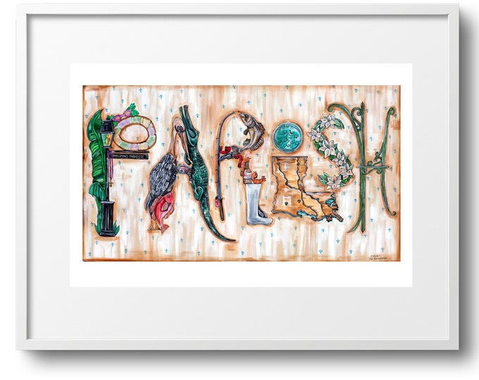 Parish Original, Fine Art Print Size 12" by 18", Louisiana Theme Wall Decor