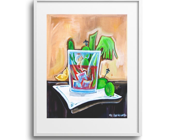 Blood Mary Cocktail Fine Art Print, Whimsical Style, Reproduction on Paper, Canvas or Matted Print, Various Sizes, Bright Color Wall Decor