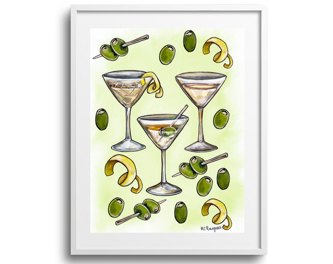 Triple Martini Medley: Vodka, Gin, and Olive Delight, Fine Art Print on Paper, Gallery Wrapped Canvas, Matted Print, Various Sizes, Acrylic