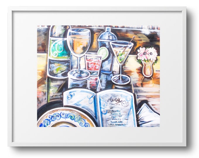 The Drink Menu, Fine Art Print on Paper, Canvas, or Matted Print, Bar Cart Art, Various Sizes