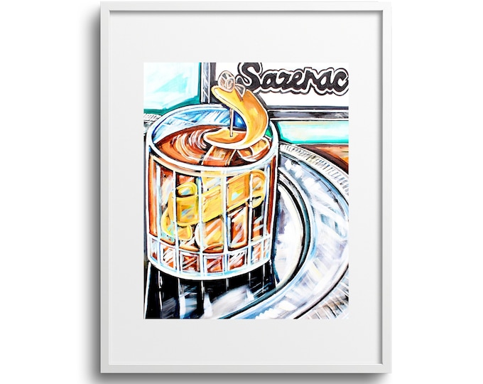 Sazerac, Cocktail Fine Art Print, Vibrant Colors, New Orleans Cocktail, Acrylic Original Reproduction, Various Sizes on Paper or Canvas