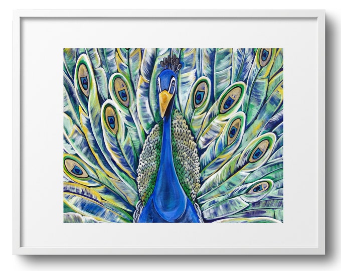 Portrait Of A Peacock, Peacock Wall Art, Vibrant Colors, Living Room, Bedroom, or Bathroom Decor, Fine Art Print on Canvas, Paper, or Matte