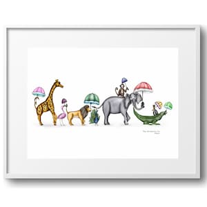 They Asked For You In Watercolor, Parading Animal Second Line Children's Wall Art, Various Reproduction Sizes,  Premium Horizontal Print