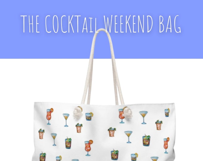 Cocktail Pattern, Travel Tote, Featuring: Sazerac, Martini, Hurricane, Mint Julep, Blood Mary Weekender Bag