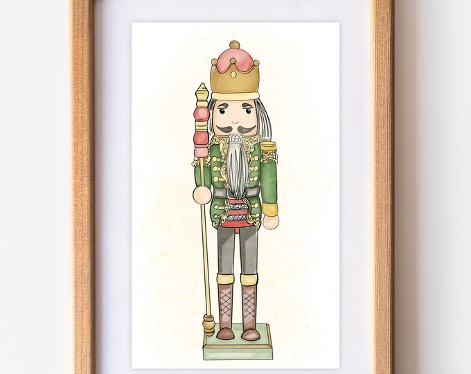 Christmas Toy Solider | Red, Green, Gold, Nutcracker | DIY Print Digital Download | Watercolor and Ink Wall Art | JPEG and PNG Files