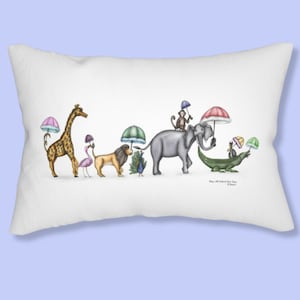 They All Asked For You, Spun Polyester Lumbar Pillow, Parading Animal Watercolor Art, Baby Nursery or Children's Home Decor