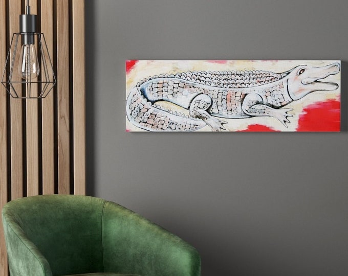 Calling Gator Rouge | Canvas Gallery Wraps | Various Sizes | White Alligator Abstract Acrylic Reproduction Fine Art Painting