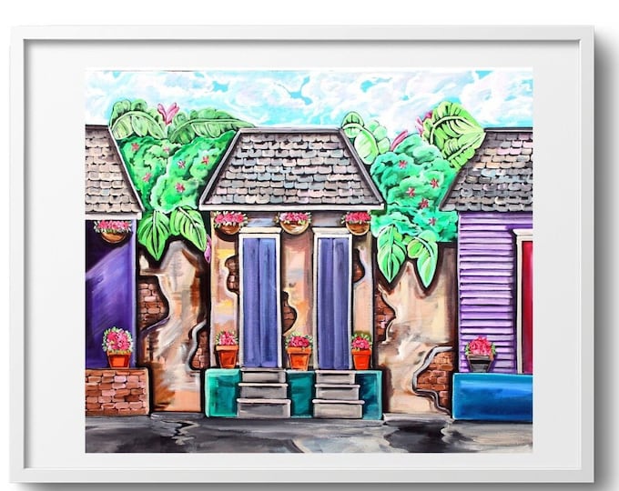 Dawn's French Quarter Home, Vibrant Color, Purple Architectural Print on Canvas, Paper, or Matte, Various Sizes