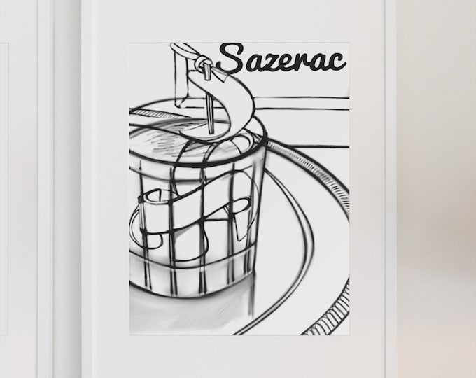 Sazerac Cocktail JPEG Image -  Printable Black and White Sketch - Prefect Clip Art, DIY Project, or Invite Image