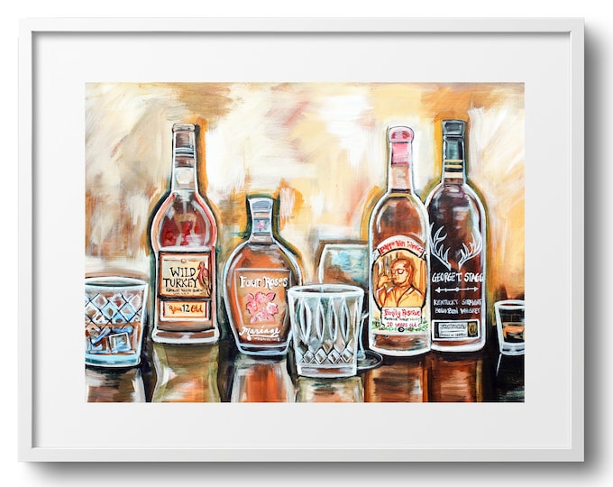 Kentucky Bourbon, Featuring All The Best Whiskies, Fine Art Print on Paper, Canvas, or Matted Print, Bourbon Lover Gift, Various Sizes