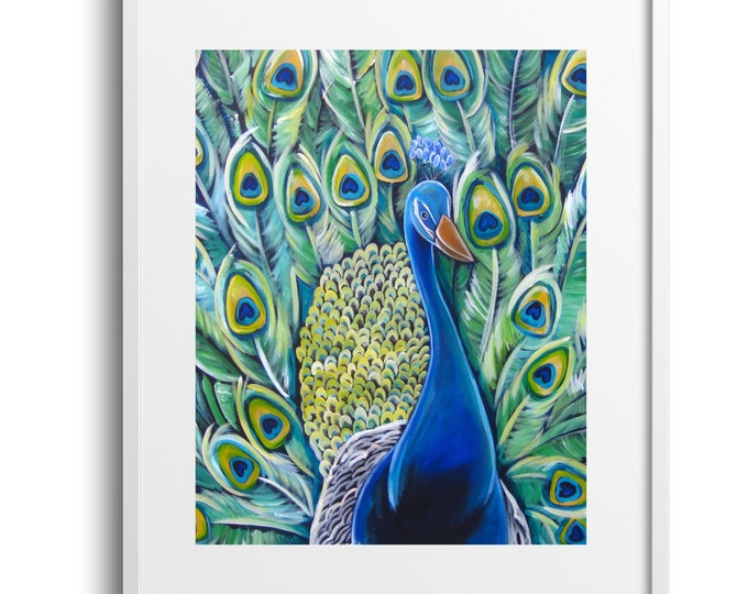 Athos The Peacock, Peacock Wall Art, Vibrant Colors, Living Room, Bedroom, or Bathroom Decor, Fine Art Print on Canvas, Paper, or Matte