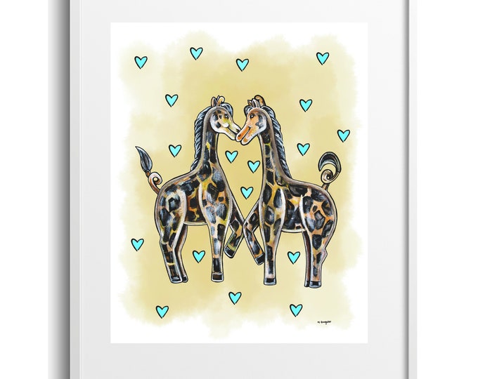 Giraffe Heart -  Baby Print with Heart Accents, Cute Wall Art for Baby Room or Toddler Decor, Various Sizes on Paper, Canvas, or Matte