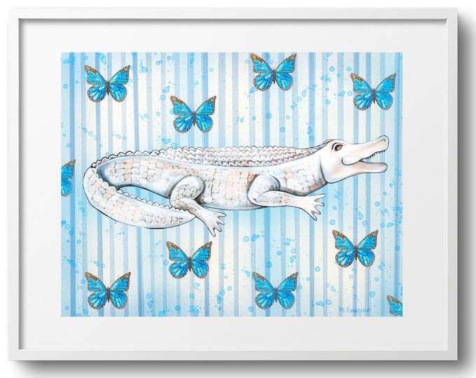 Gators, Seersucker, & Butterflies Fine Art Print on Paper, Canvas, or Matted, Kitchen Art, Kitchen Decor, Bathroom Art, Laundry Room Art