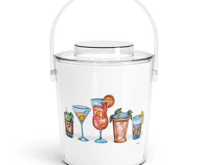 Cocktail | Ice Bucket with Tongs | Bloody Mary, Sazerac, Hurricane, Mint Julep, and Martini | Bar Decor of House Warming Gift