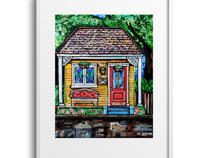 The Yellow Shotgun House, New Orleans Architecture, Reproduction Wall Art on Canvas, Paper, Matte Print, with Vibrant Colors, Various Sizes