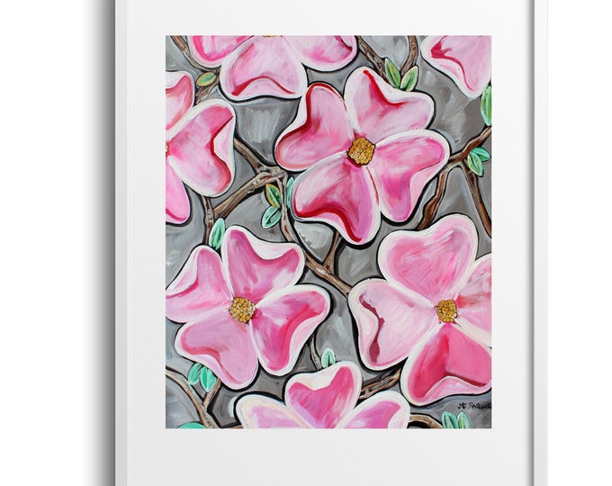 Dogwoods In Bloom, Bright Floral Pattern Wall Art, Great for Nursery, Kitchen or Bathroom Decor, Sizes Vary On Canvas, Paper, or Matte