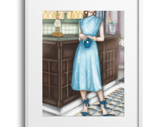 The Blue Dress Watercolor Sketch, Fine Art Print on Paper, Canvas or Matte Print, Sizes Vary, Fashion Art