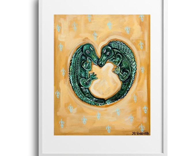 Alligator Heart" Adorable Baby Alligator Love Acrylic Painting Fine Art Print - Perfectly Playful Nursery Decor!