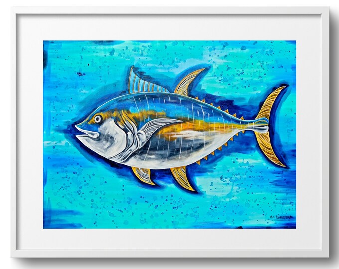 Skipjack Tuna Swimming, Fine Art Wall Decor, Coastal Vibe on Paper, Canvas, or Matted Print, Sizes Vary