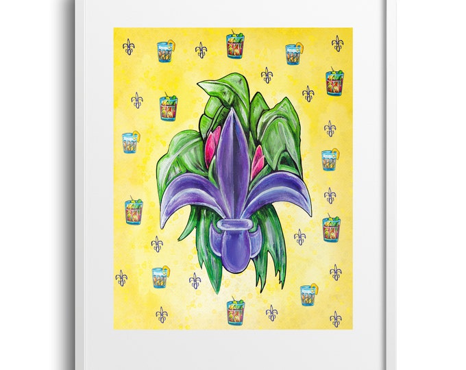 Nola Favorites, Fleur De Lis & Cocktails, Louisiana  Motif Wall Decor, Fine Art Print on Paper, Canvas, or Matted, Kitchen Wall Art