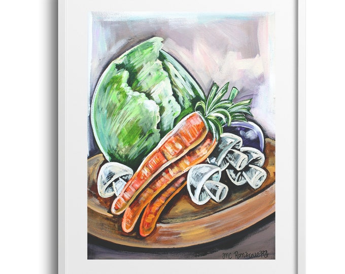 Veggies On The Chop, Food Still Life, Kitchen Wall Art, Perfect Housewarming Gift, Various Sizes