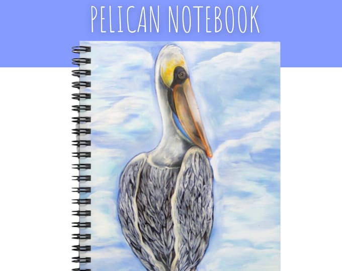 Pelican Notebook - Ruled Line Spiral Notebook with Teal Fleur De Lis and Sazerac Cocktails on Blue Seersucker
