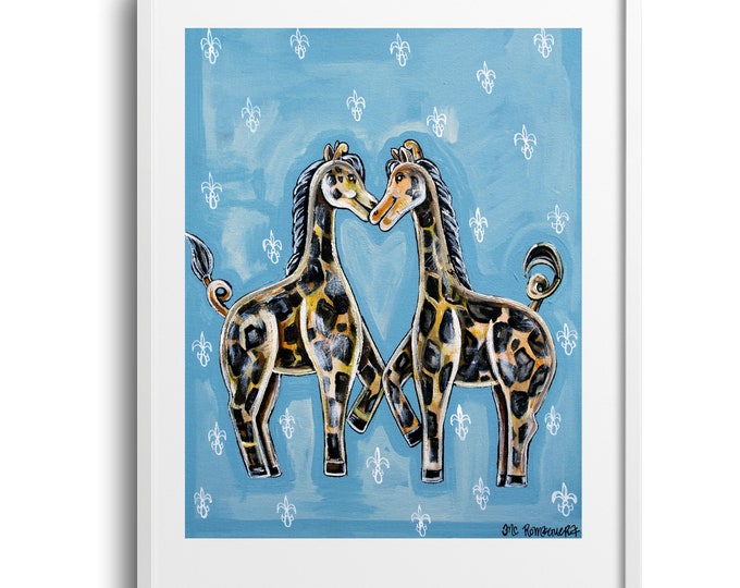 Giraffe Heart Adorable Giraffe Love Acrylic Painting Fine Art Print - Whimsical Decor for Kids' and Baby Rooms!