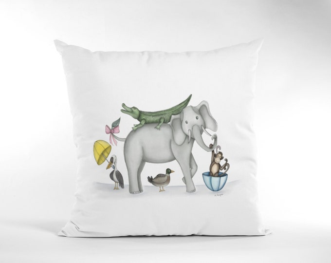 Rain or Shine | Spun Polyester Square Pillow | Various Sizes | Gender Neutral Nursery Animal Theme Decor