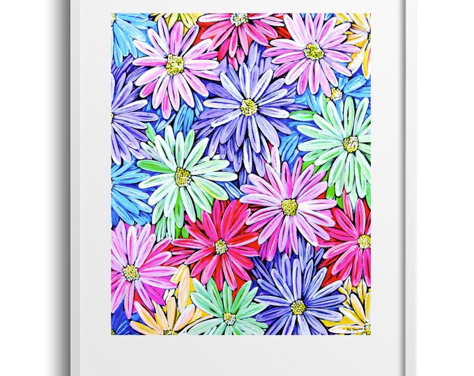 Bright As A Daisy, Bright Floral Wall Art Decor on Paper, Canvas, or Matted Print, Various Sizes Great Kitchen Art or Home Decor