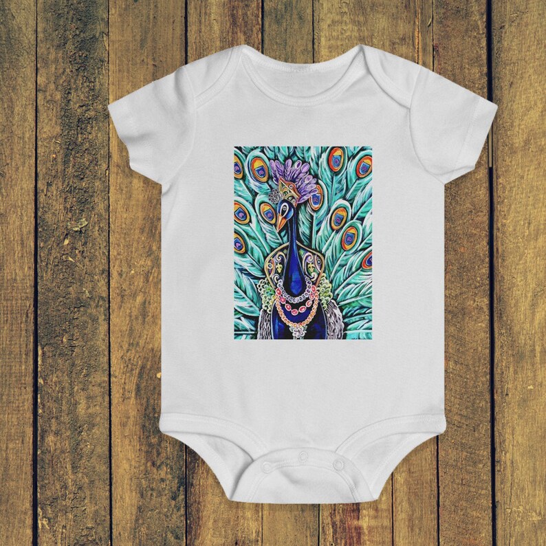 12m 18m Infant Rip Snap Tee 24m White and Blue Cotton Mardi Gras Onesies Baby Bodysuit Various Sizes: 6m Peacock Maid