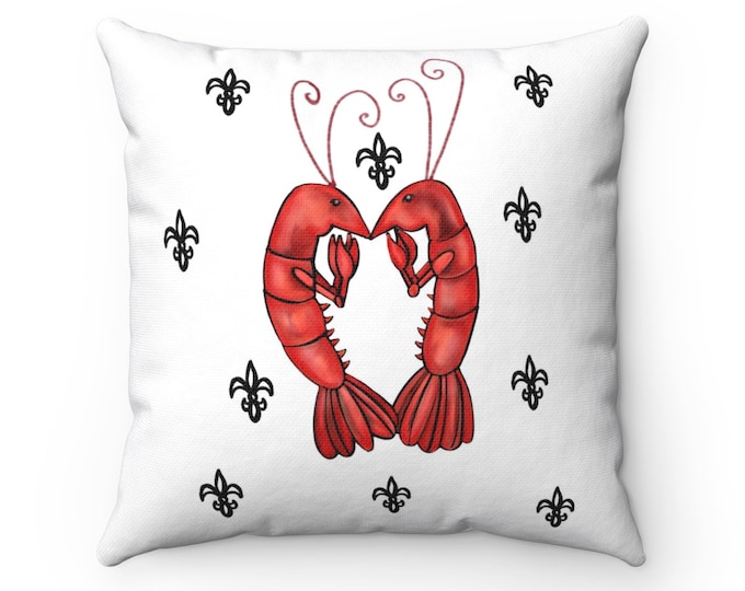 Crawfish Heart | White and Black Fleur De Lis | Spun Polyester Square Pillow