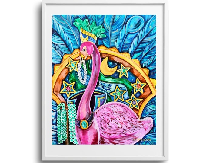 Flamingo Maid |  Premium Matte Print | Various Sizes | Children Art | Wall Decor | Mardi Gras Artwork | Flamingo Wall Decor