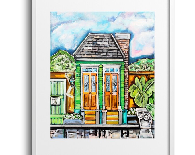 The Green Cottage, New Orleans Architecture, Reproduction Wall Art on Canvas, Paper, Matte Print, with Vibrant Colors, Various Sizes