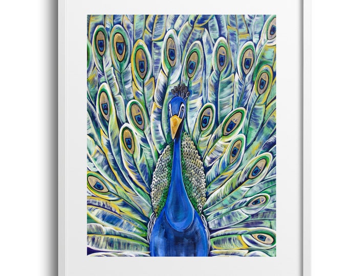 Portrait Of A Peacock, Peacock Wall Art, Vibrant Colors, Living Room, Bedroom, or Bathroom Decor, Fine Art Print on Canvas, Paper, or Matte