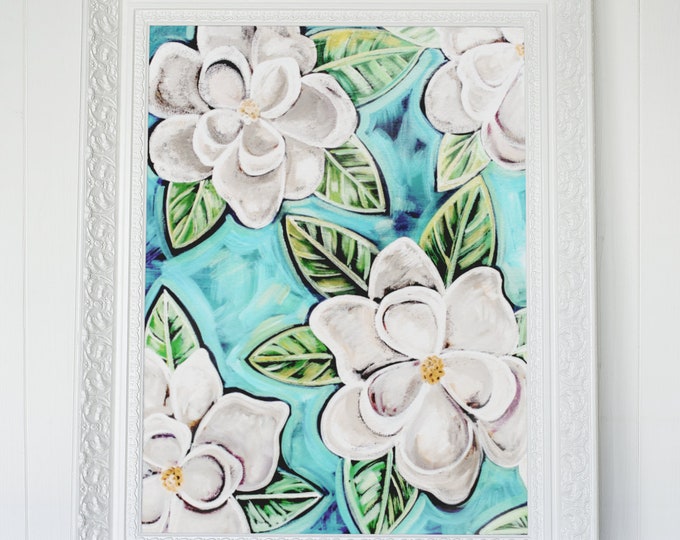 Magnolias In Blue | Premium Matte Vertical Poster Print | Floral Wall Art Decor | Various Sizes