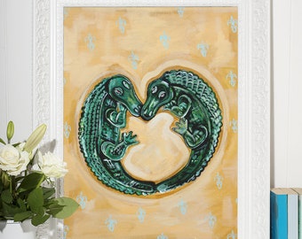 Alligator Heart | Premium Matte Print | Various Sizes | Children Art | Wall Decor | Yellow Wall Art | Louisiana Art