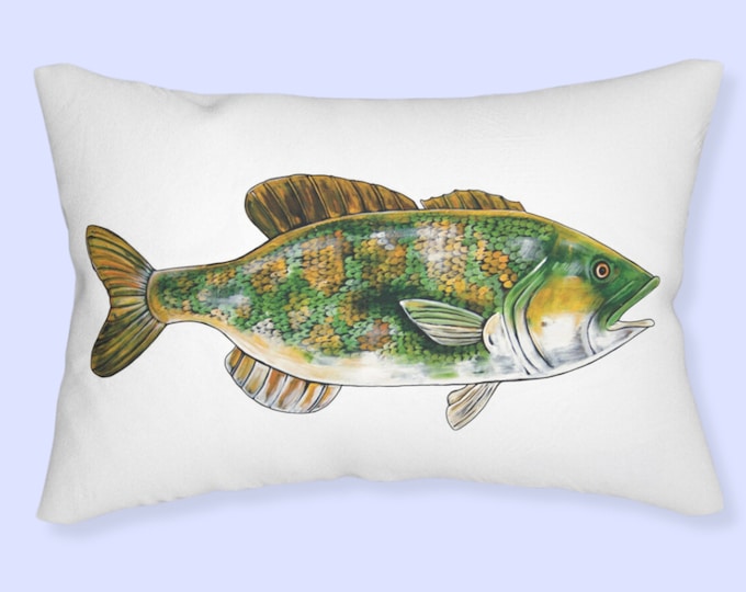 Bass, Lumbar Support Pillow, Fish Accent Pillow,  20" x 14" Size, Customizable Upon Request, Great Gift For Dad