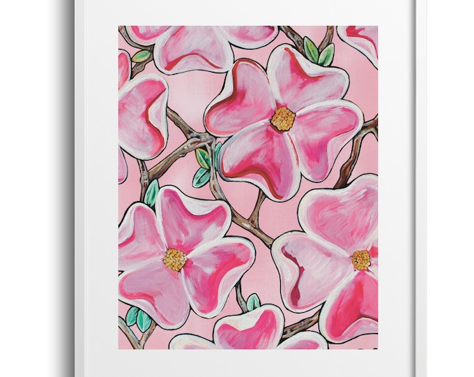 Pink Flowers On Pink, Bright Floral Pattern Wall Art, Great for Nursery, Kitchen or Bathroom Decor, Sizes Vary On Canvas, Paper, or Matte