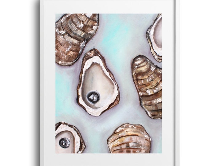 Oyster Shell Fine Art Print on Paper, Canvas, Matted Print, Pastel Colors, Coastal Vibe, Reproduction