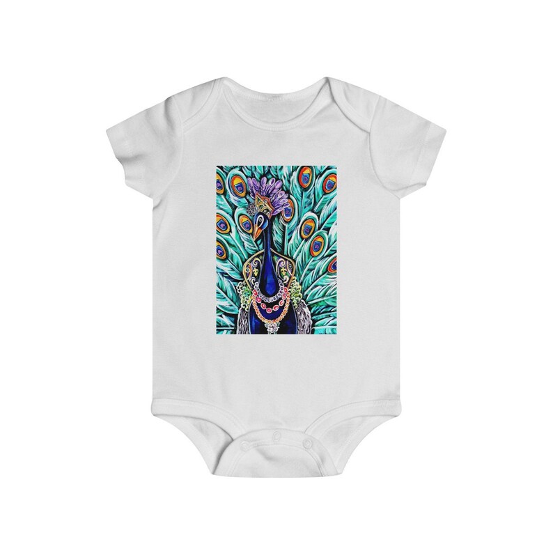 12m 18m Infant Rip Snap Tee 24m White and Blue Cotton Mardi Gras Onesies Baby Bodysuit Various Sizes: 6m Peacock Maid