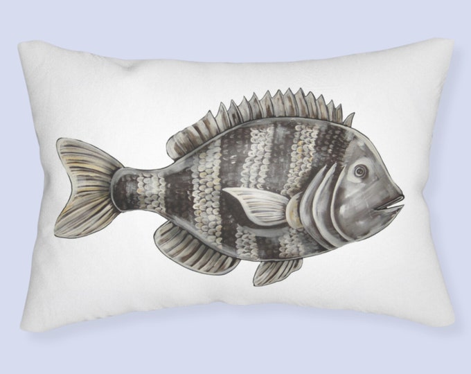 Sheepshead, Lumbar Support Pillow, Fish Accent Pillow,  20" x 14" Size, Customizable Upon Request, Great Gift For Dad