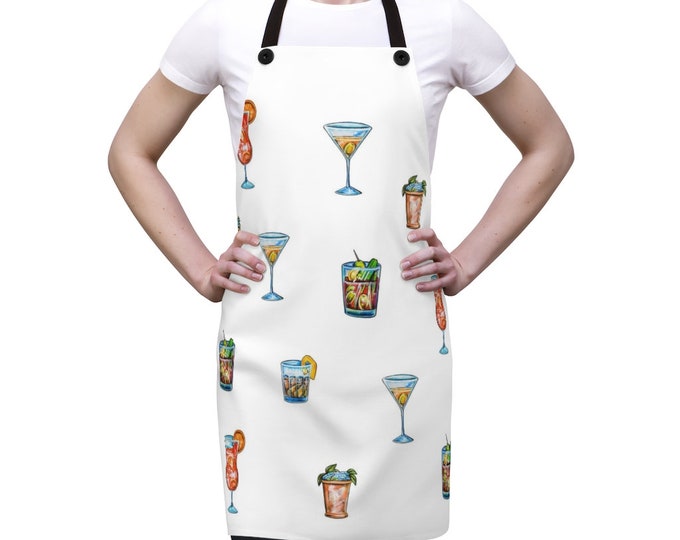 Cocktail Pattern | Apron | Martini, Bloody Mary, Martini, Sazerac, Mint Julep, and Hurricane