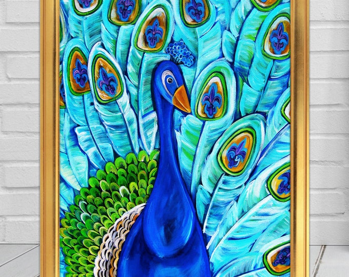 Tiffany Peacock | Premium Matte Vertical Poster | Peacock and Fleur De Lis Wall Decor