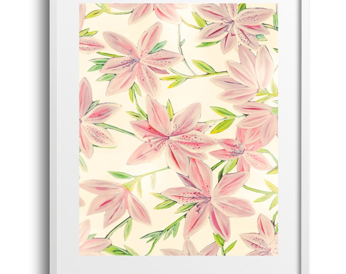 Pink Azalea in White, Pattern Flower Artwork Kitchen Wall Art and Decor on Canvas, Paper, or Matte, Various Sizes