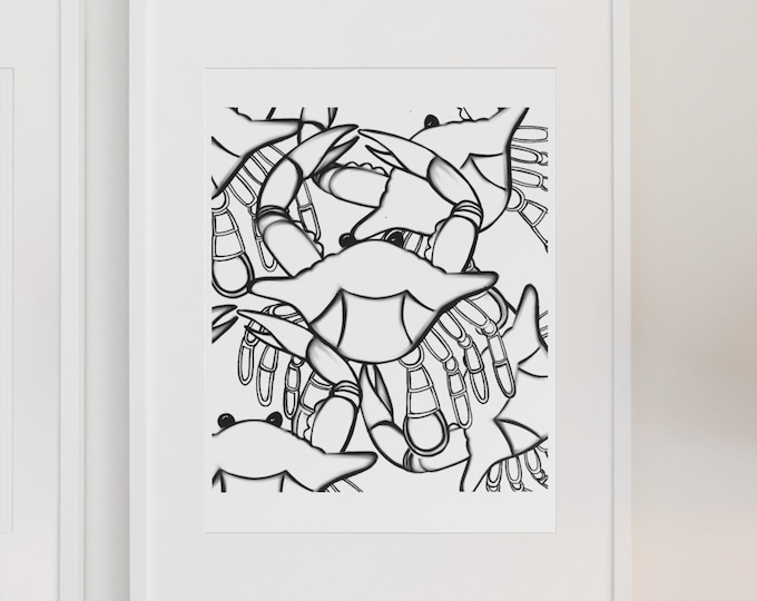 Crab Trap Digital Download Illustration Sketch, Invite Image or Coloring Book-Black and White Ink Art High Resolution Image Size