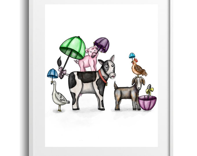 Watercolor Barnyard Second Line, Second Line Mardi Gras Wall Art for Baby or Kids Room, Canvas, Paper, Matte, Sizes Vary